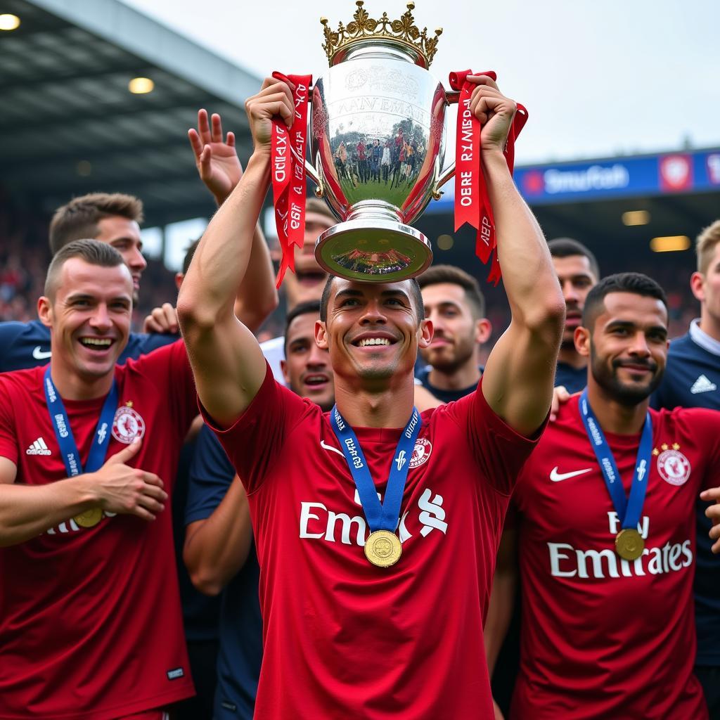 Cristiano Ronaldo nâng cao cúp vô địch Premier League