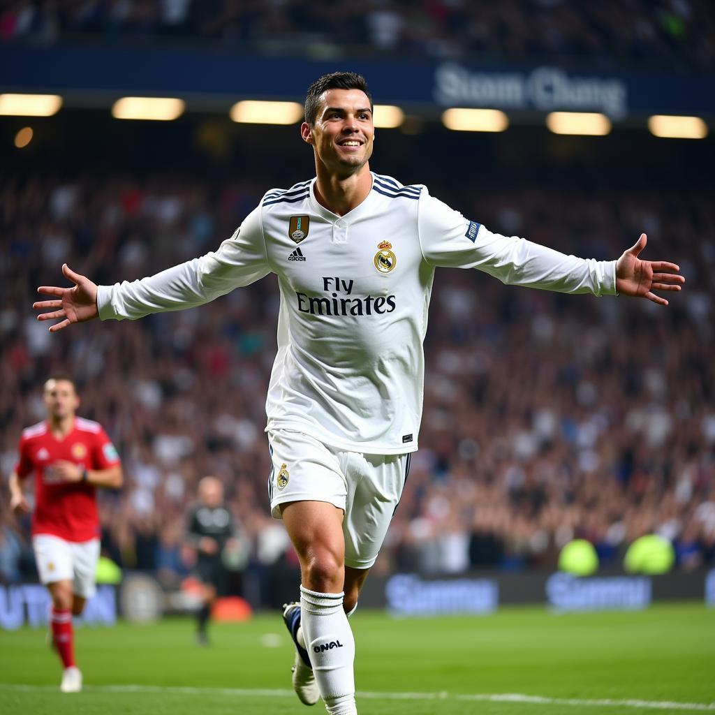 Cristiano Ronaldo ăn mừng bàn thắng trong màu áo Real Madrid