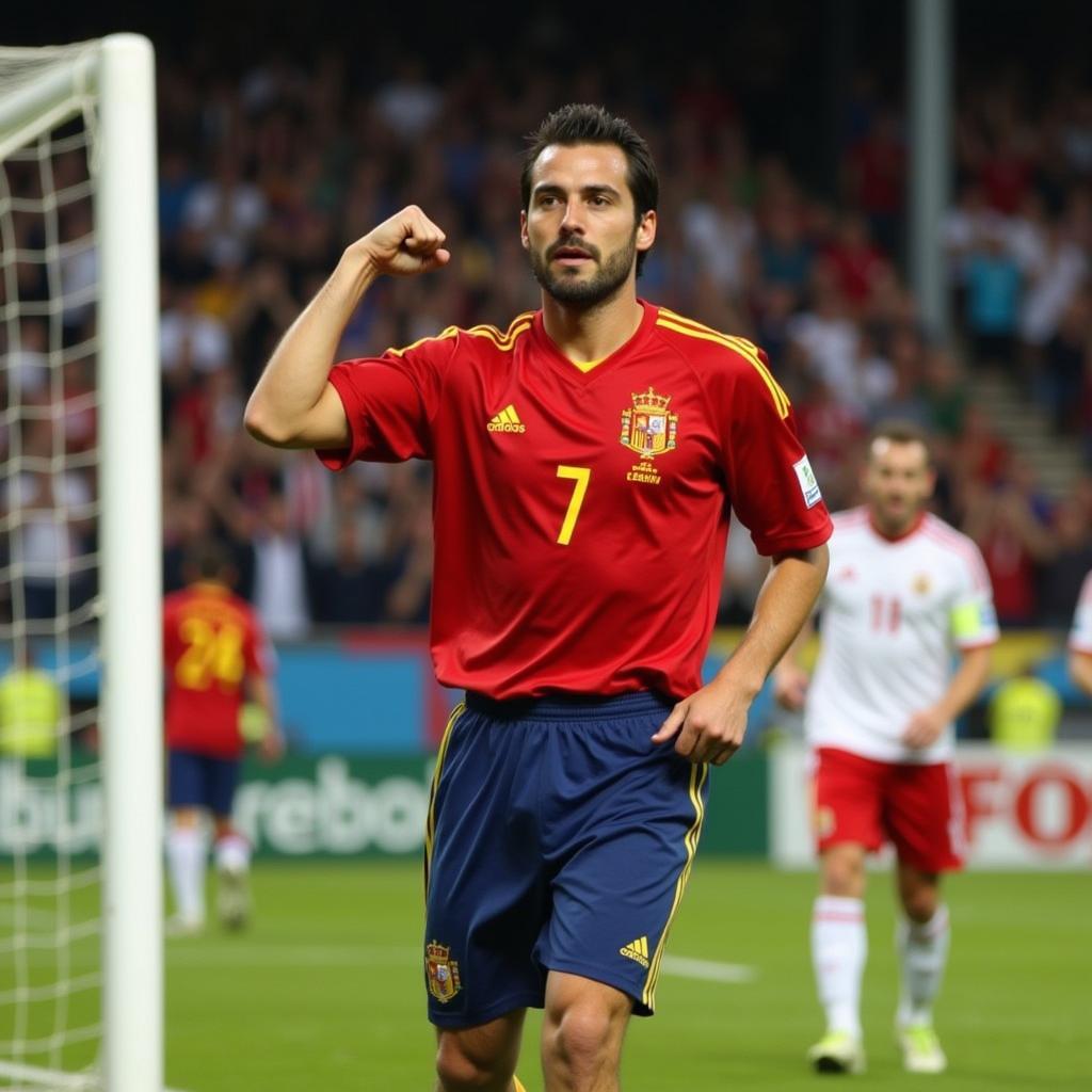 David Villa tỏa sáng tại Euro 2008:  Hình ảnh David Villa ăn mừng bàn thắng vào lưới đội tuyển Nga.