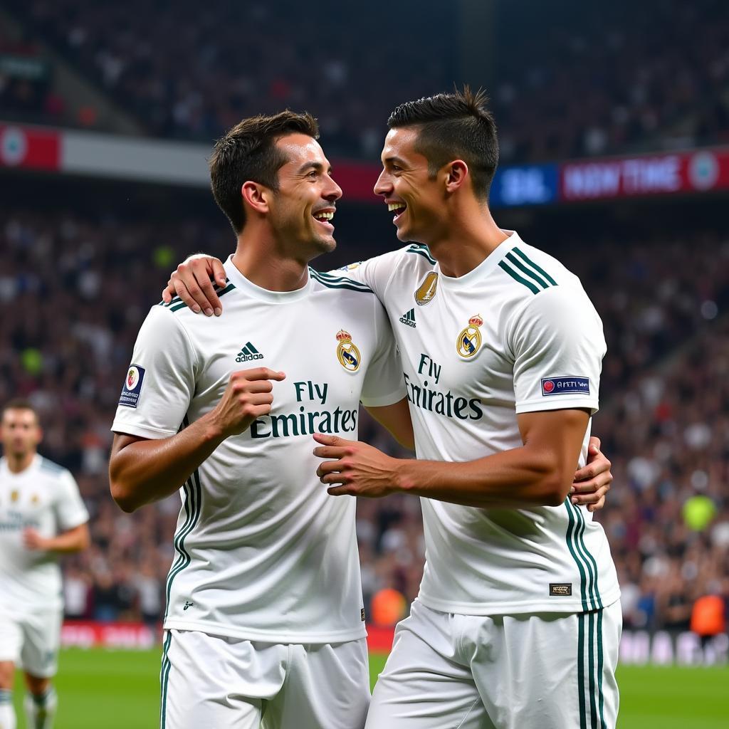 Fabio Coentrao and Ronaldo Celebrating a Goal at Real Madrid