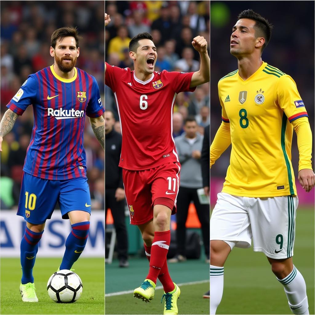 Messi, Neymar, and Ronaldo Celebrating International Goals