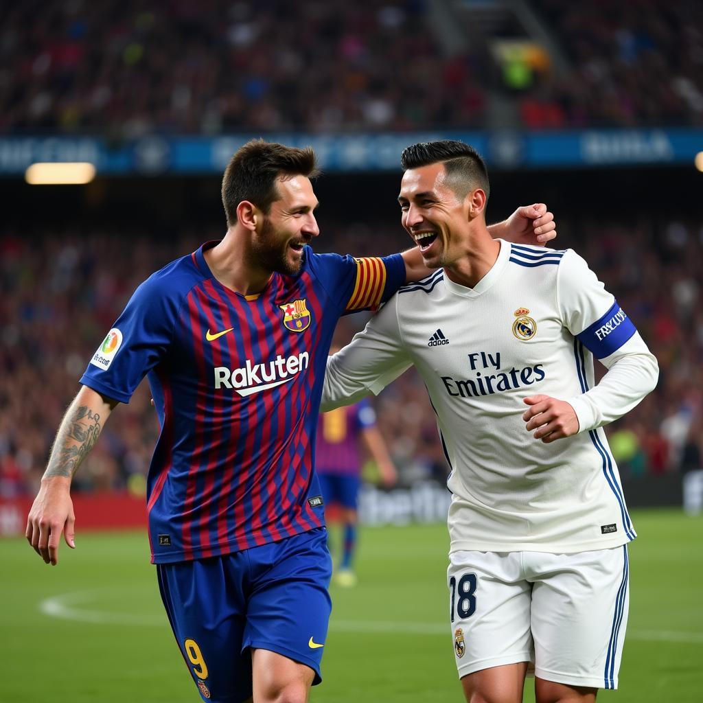 Messi và Ronaldo ăn mừng chiến thắng cùng nhau