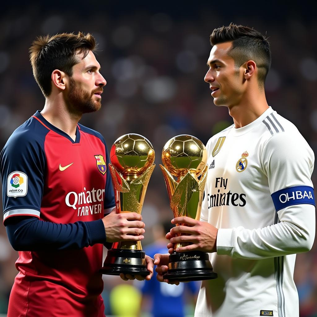 Messi và Ronaldo với Quả Bóng Vàng