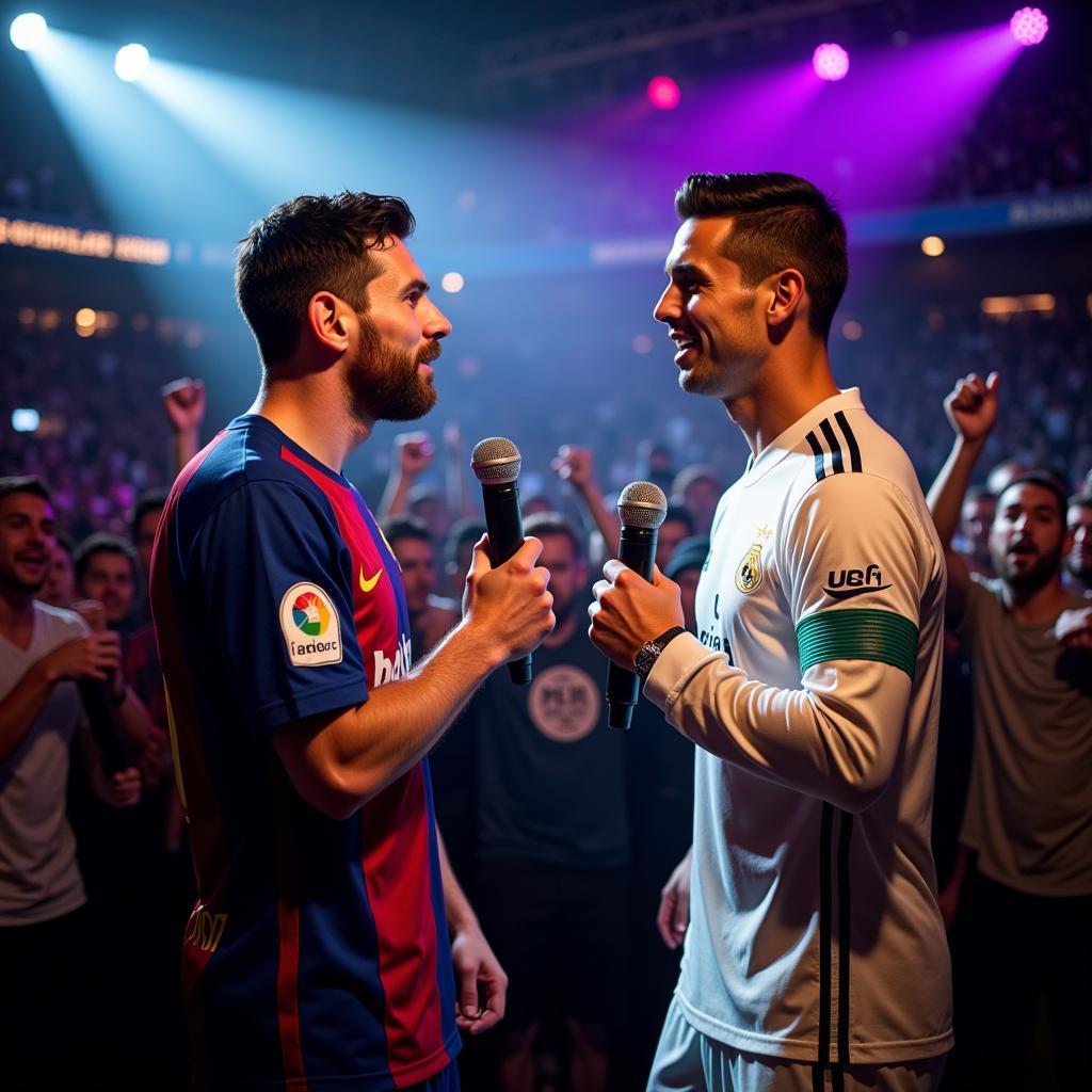 Hình ảnh trận rap battle giữa Messi và Ronaldo