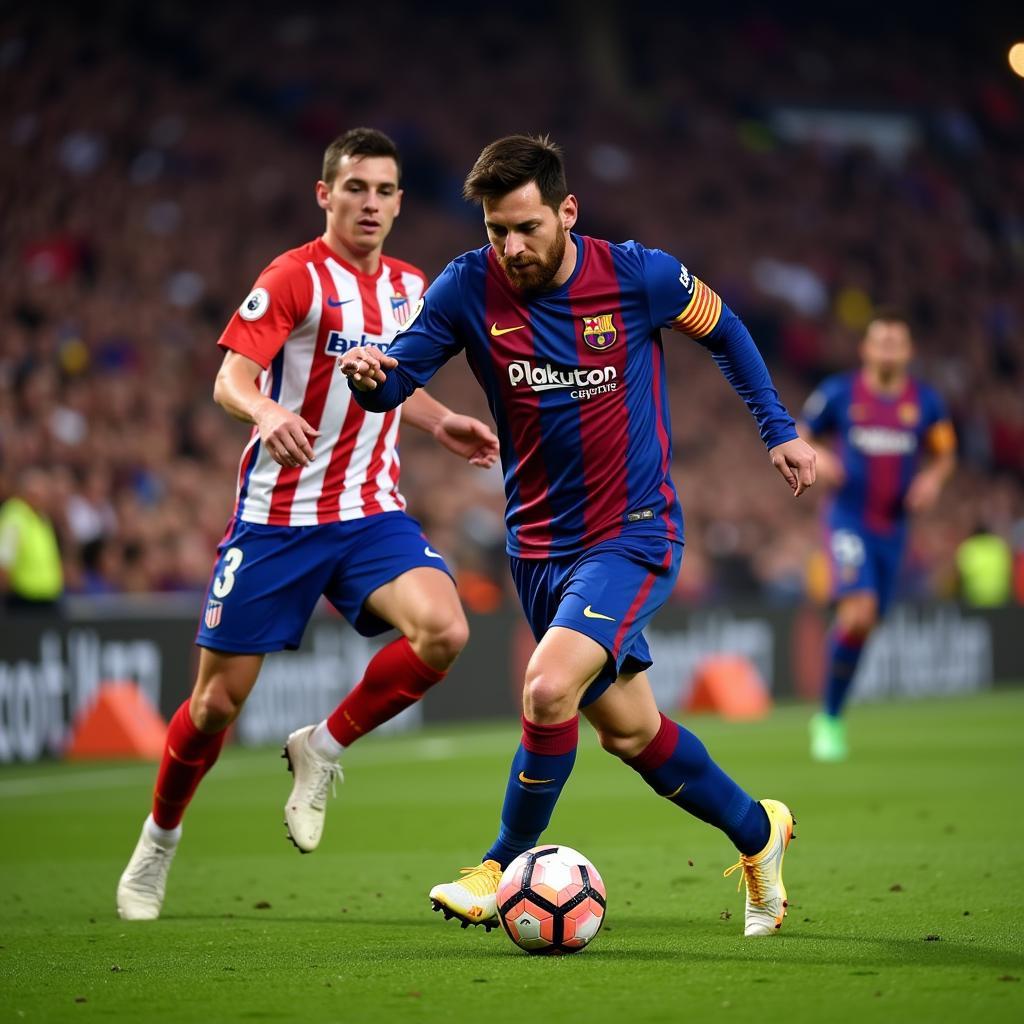 Messi vượt qua hàng phòng ngự Atletico