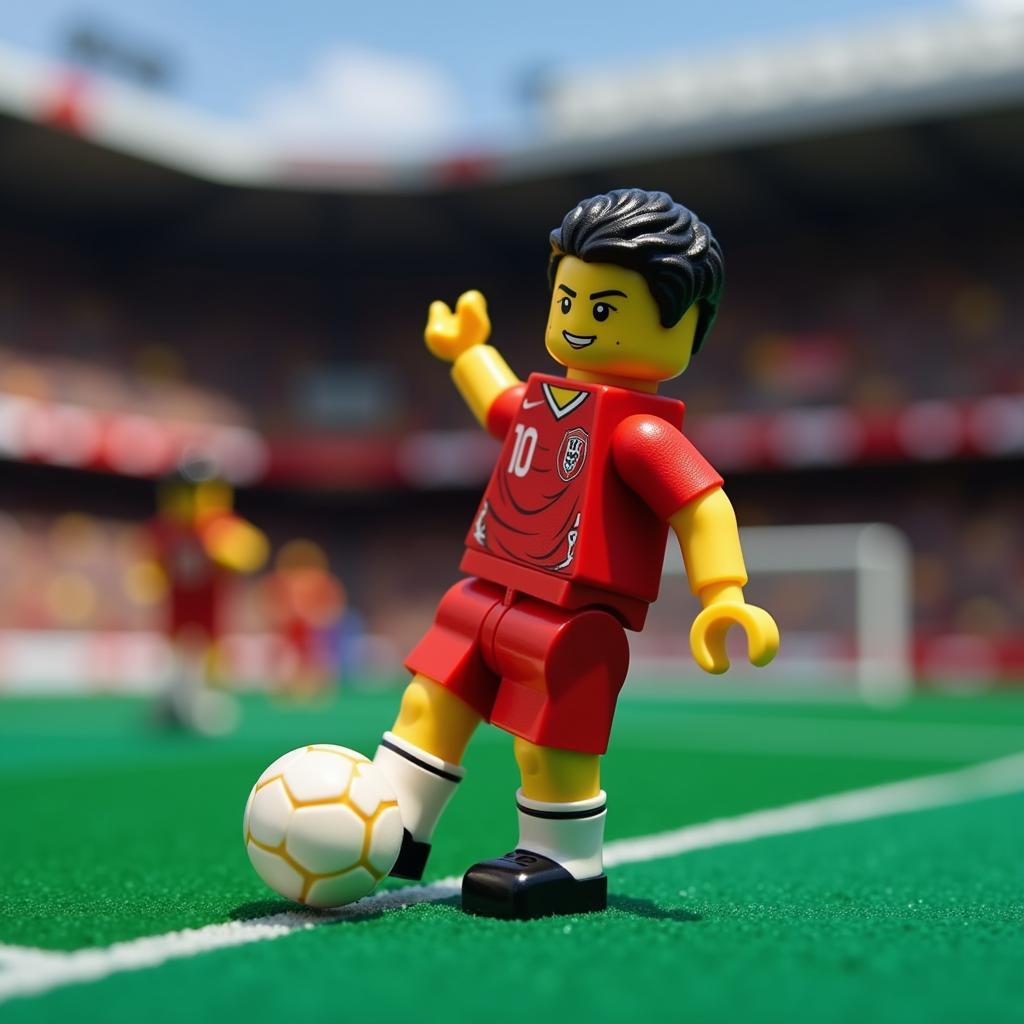 Mô hình Lego Ronaldo siêu cấp đang thực hiện cú sút phạt thần sầu