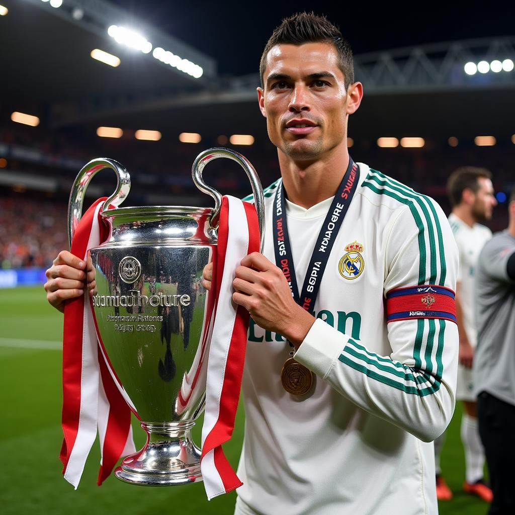 Ronaldo với chiếc cúp Champions League