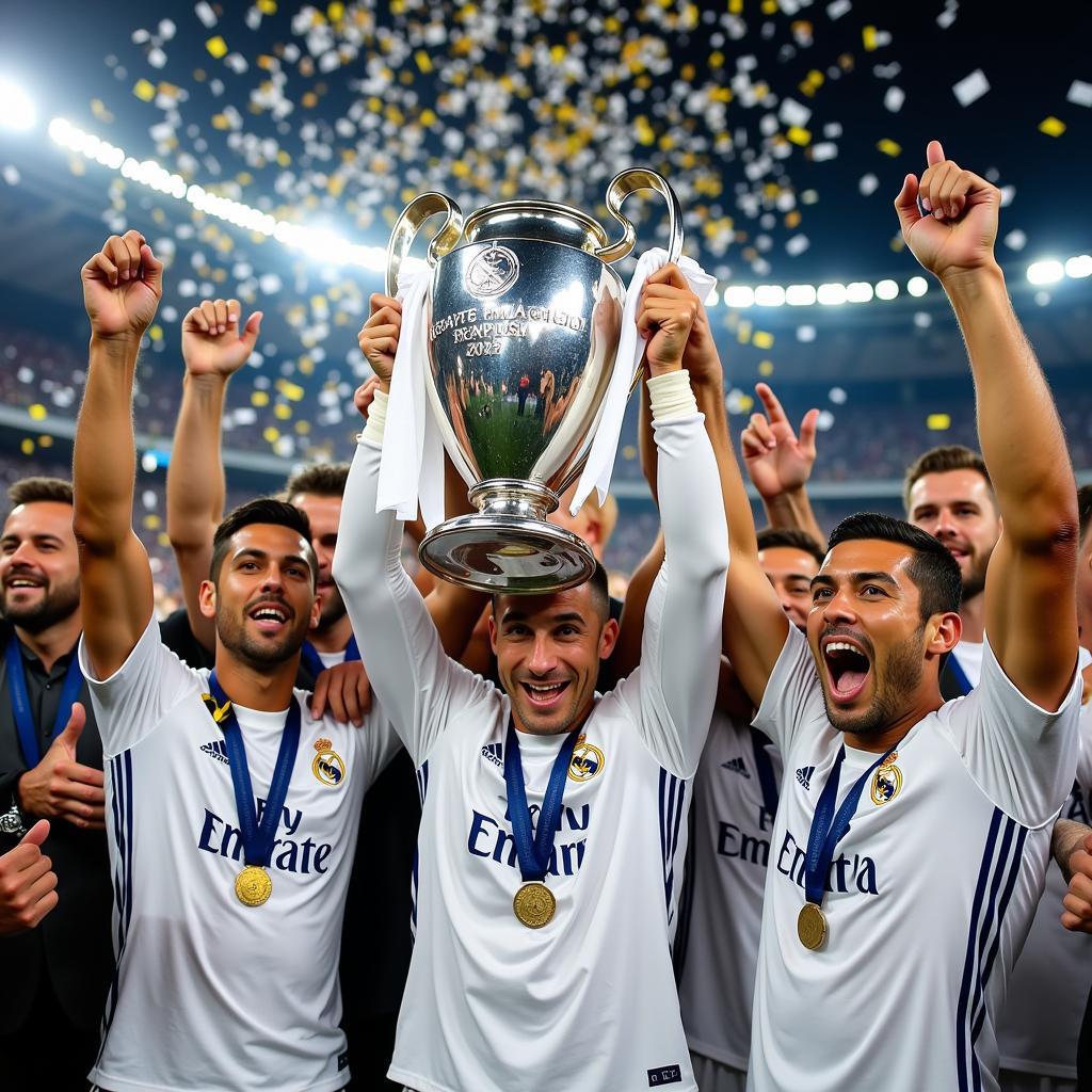 Ramos và Ronaldo ăn mừng chức vô địch Champions League