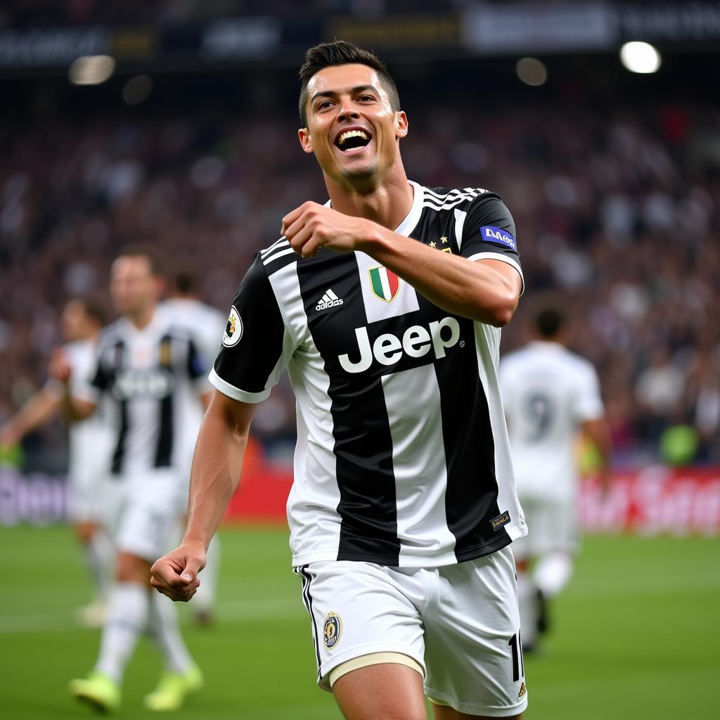 Ronaldo ăn mừng bàn thắng trong màu áo Juventus