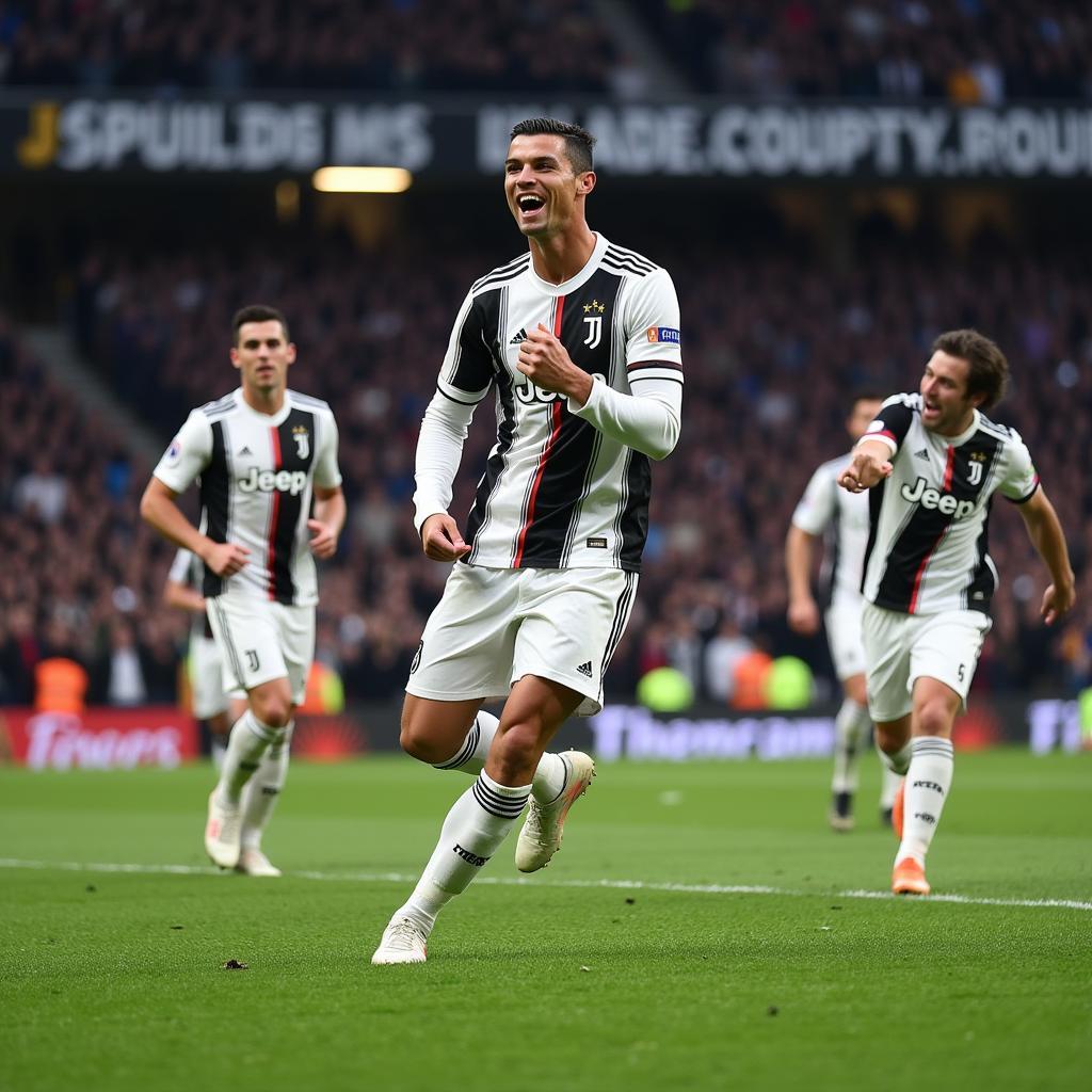 Ronaldo ăn mừng bàn thắng trong màu áo Juventus