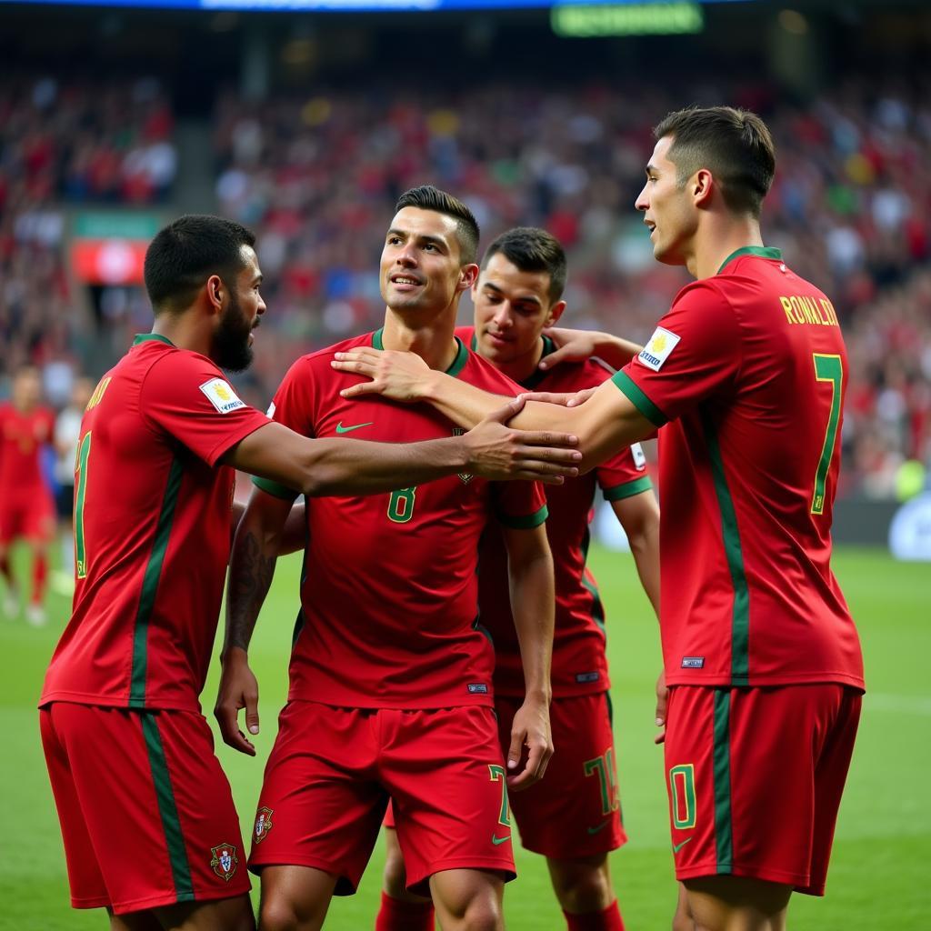 Ronaldo ăn mừng bàn thắng tại vòng loại Euro 2016