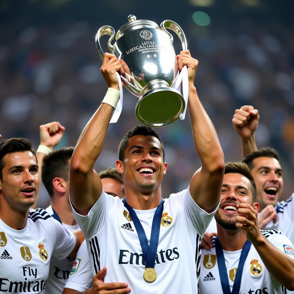 Ronaldo ăn mừng chiến thắng Champions League 2016