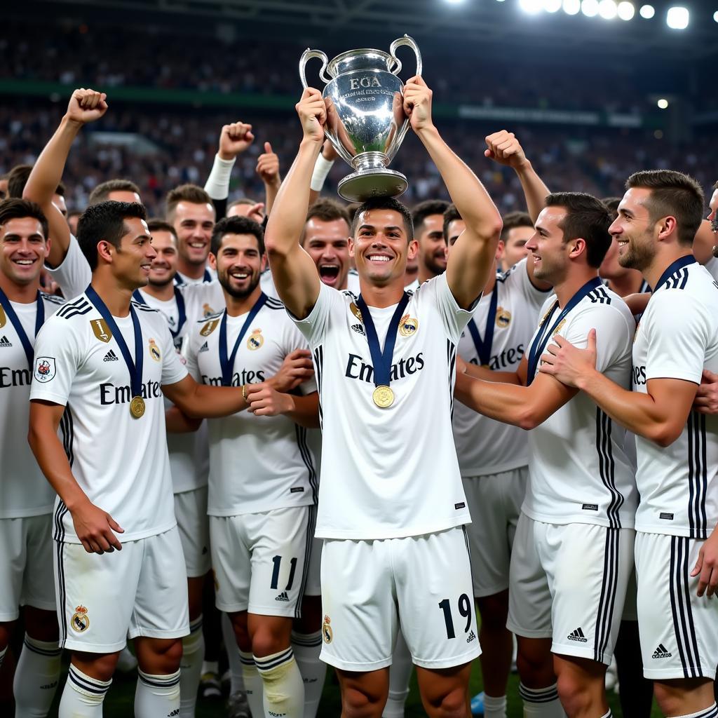 Ronaldo ăn mừng chiến thắng Champions League cùng Real Madrid