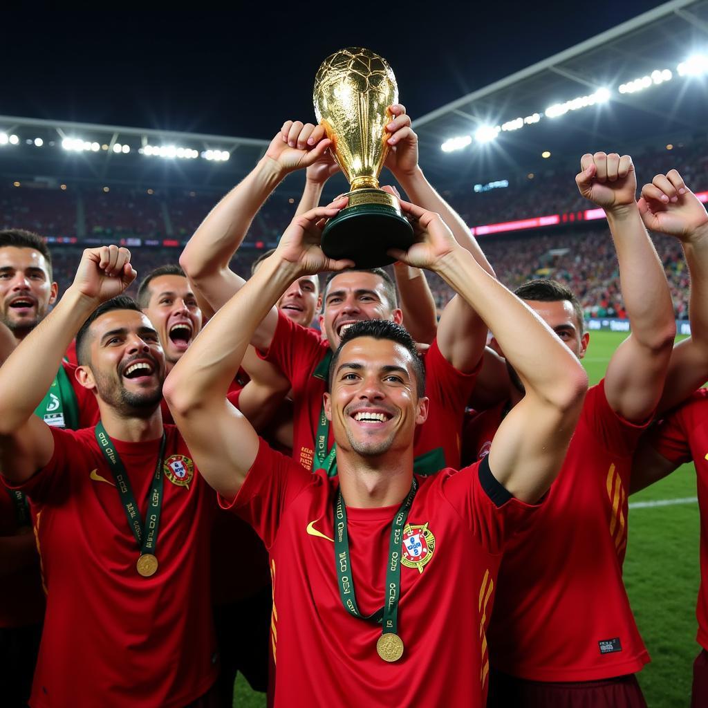 Ronaldo ăn mừng chiến thắng Euro 2016