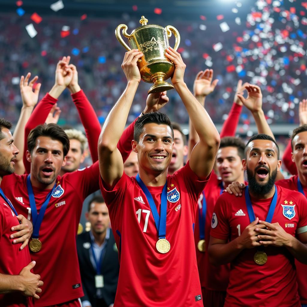 Ronaldo ăn mừng chiến thắng Euro 2016