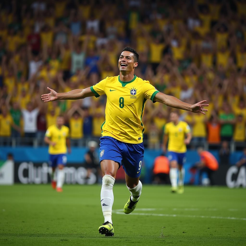 Ronaldo celebrating a goal for Brazil in the World Cup