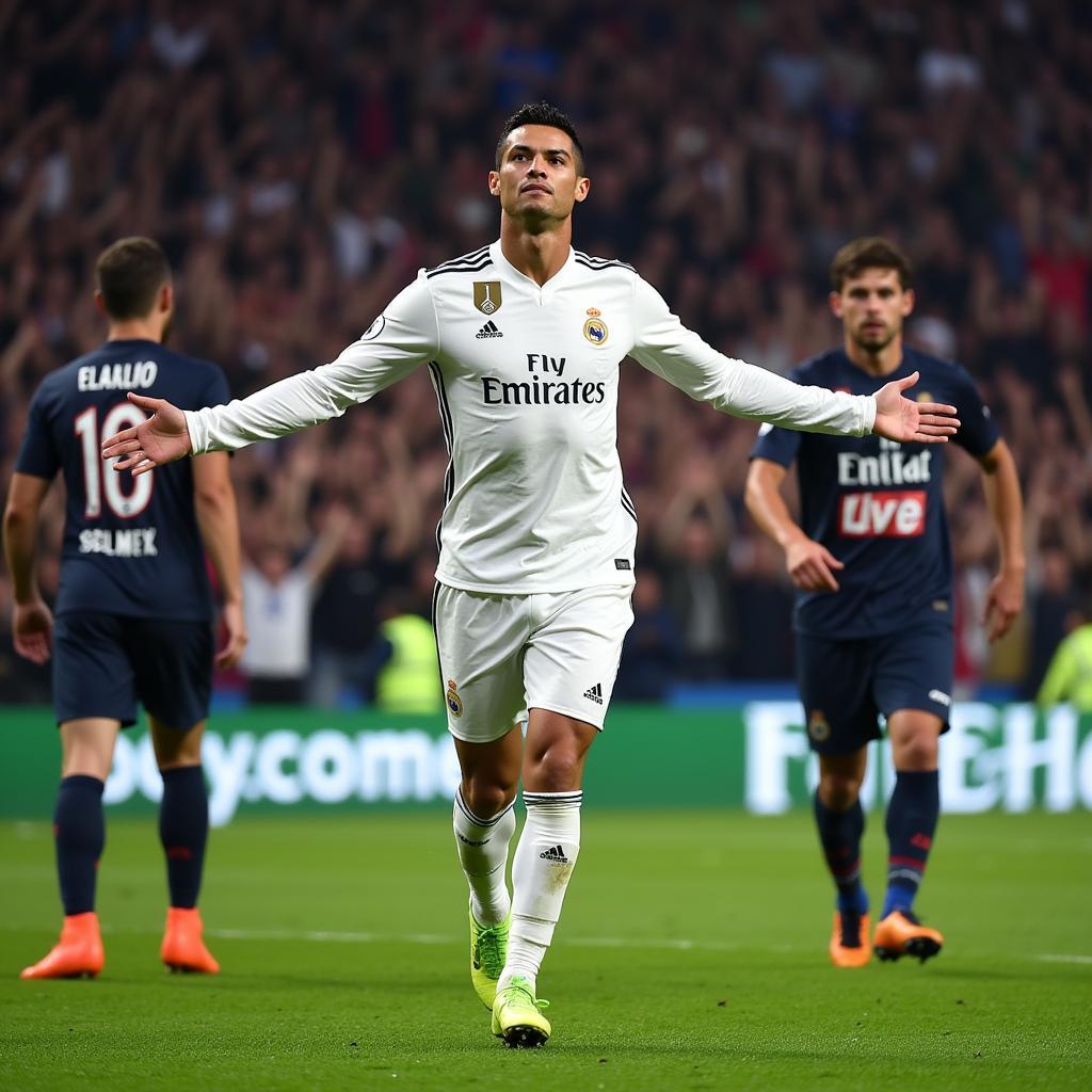 Ronaldo ăn mừng bàn thắng penalty trước PSG