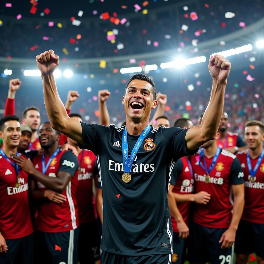 Cristiano Ronaldo celebrating a Champions League victory