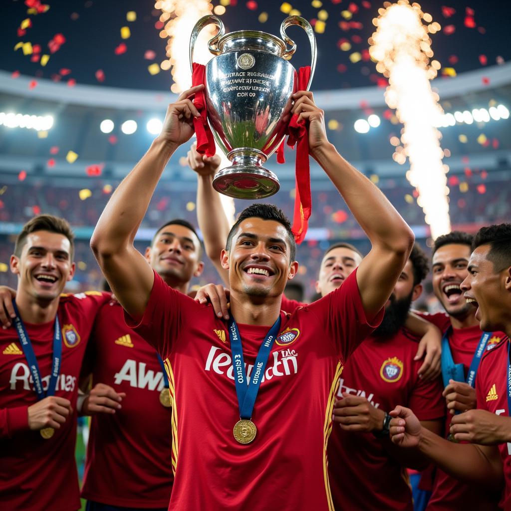 Ronaldo ăn mừng chiến thắng Chung kết Champions League