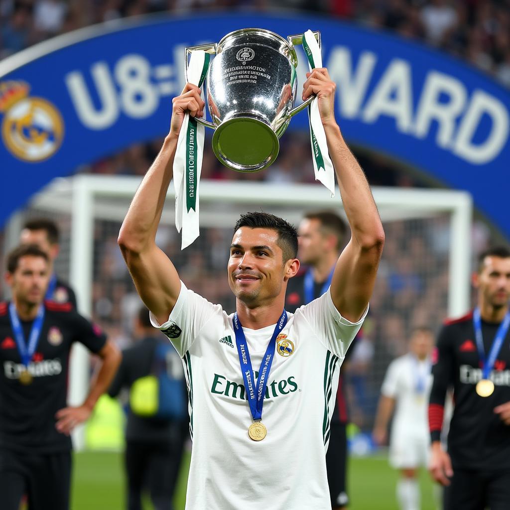 Ronaldo nâng cao chiếc cúp Champions League cùng Real Madrid