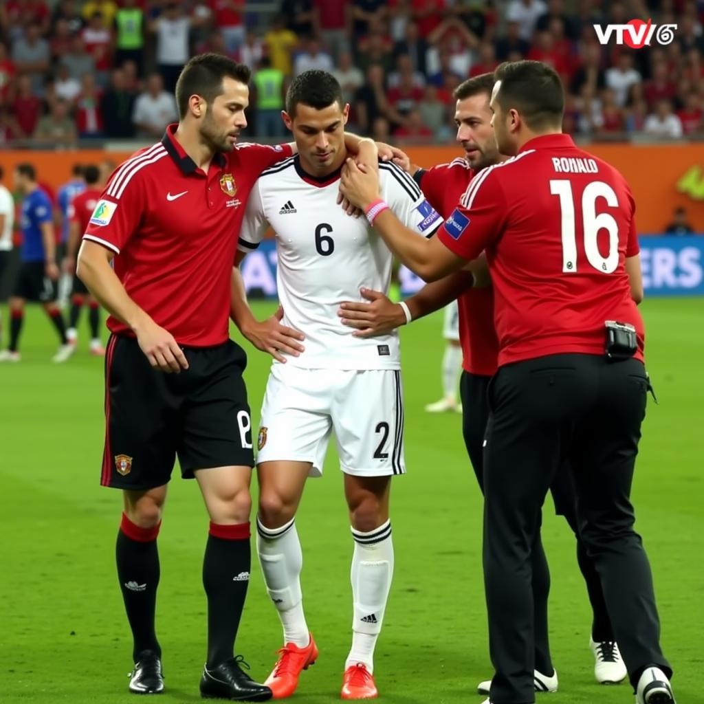 Ronaldo chấn thương tại Euro 2016 trên VTV6