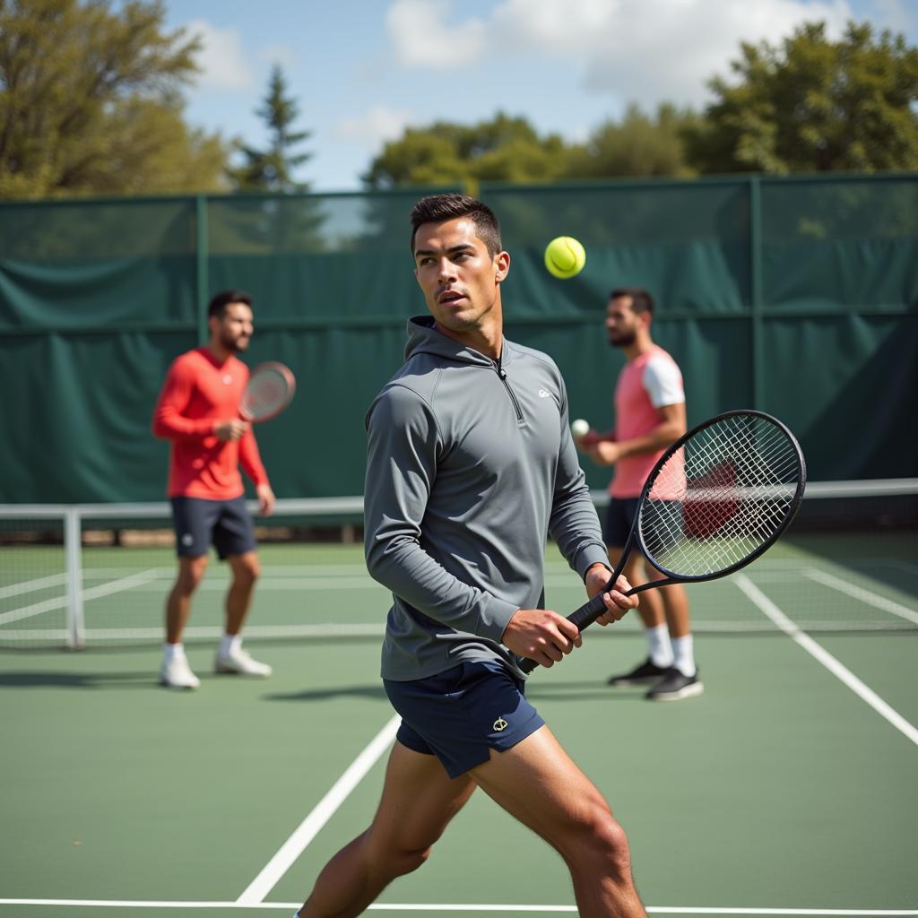 Ronaldo chơi tennis cùng bạn bè