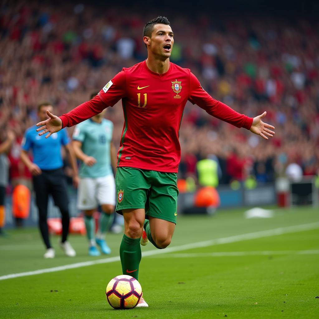 Ronaldo CR7 ăn mừng bàn thắng trong màu áo Bồ Đào Nha