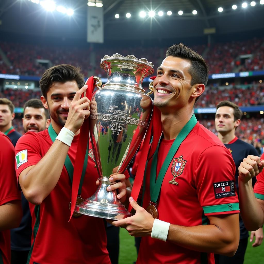 Ronaldo cùng đồng đội nâng cúp Euro 2016