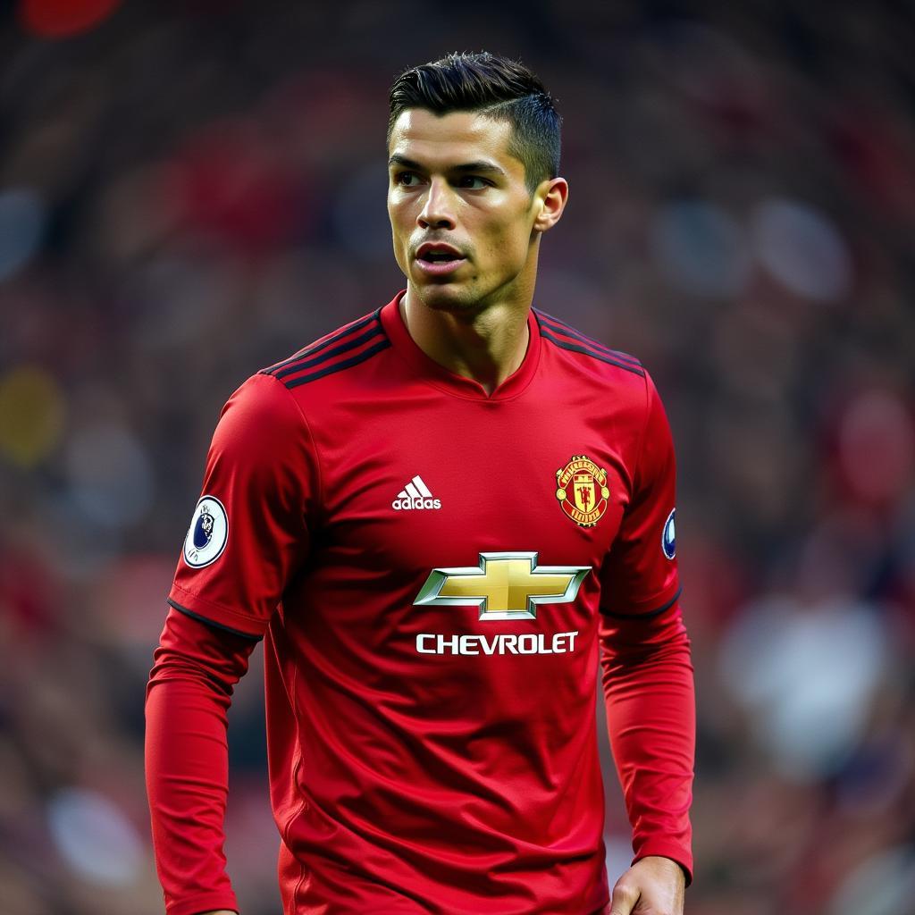 Ronaldo đang chuẩn bị cho trận đấu trong màu áo Manchester United