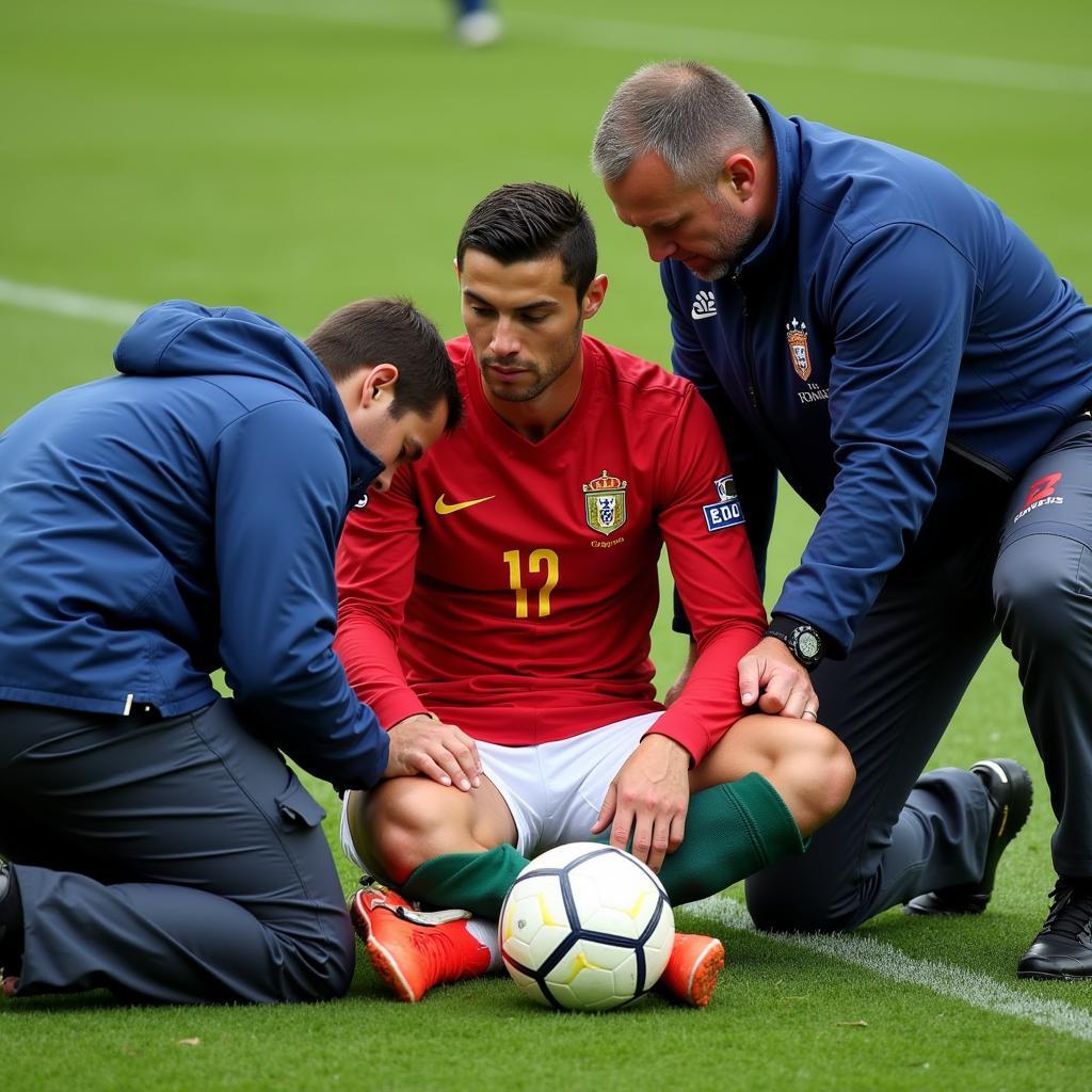 Ronaldo điều trị chấn thương trong trận chung kết Euro 2016