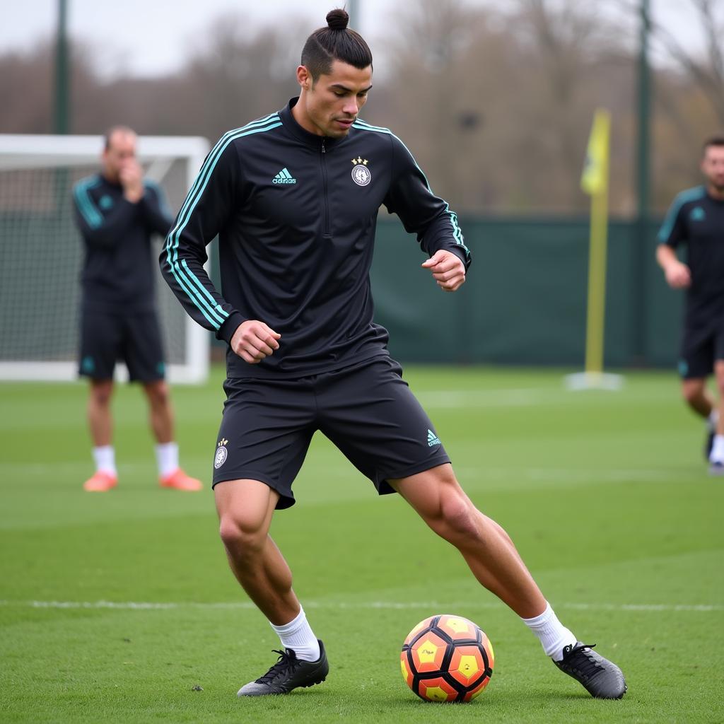 Ronaldo luyện tập kỹ thuật đuôi giữa hai chân