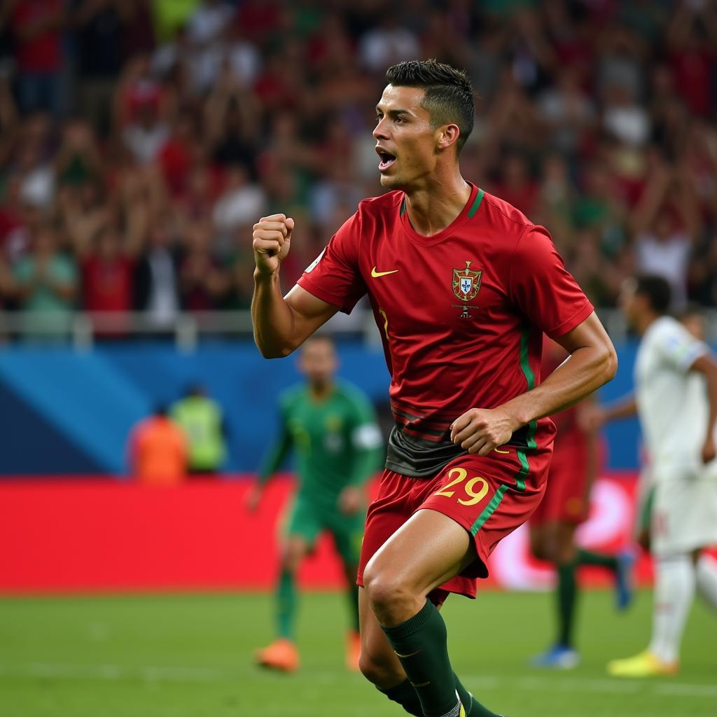 Ronaldo ghi bàn vào lưới Morocco tại World Cup 2018