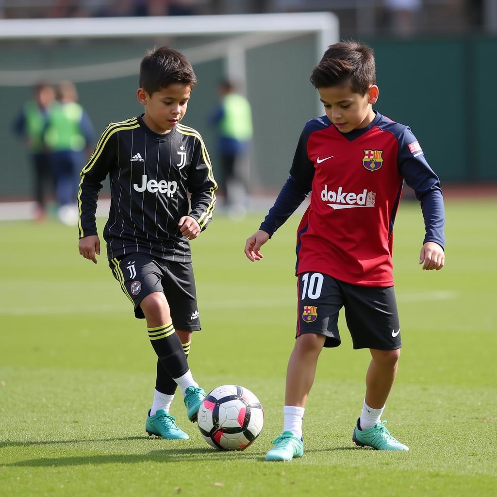 Ronaldo Jr. và Thiago Messi tập luyện