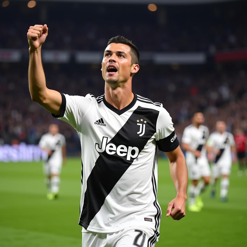 Ronaldo ăn mừng bàn thắng trong màu áo Juventus