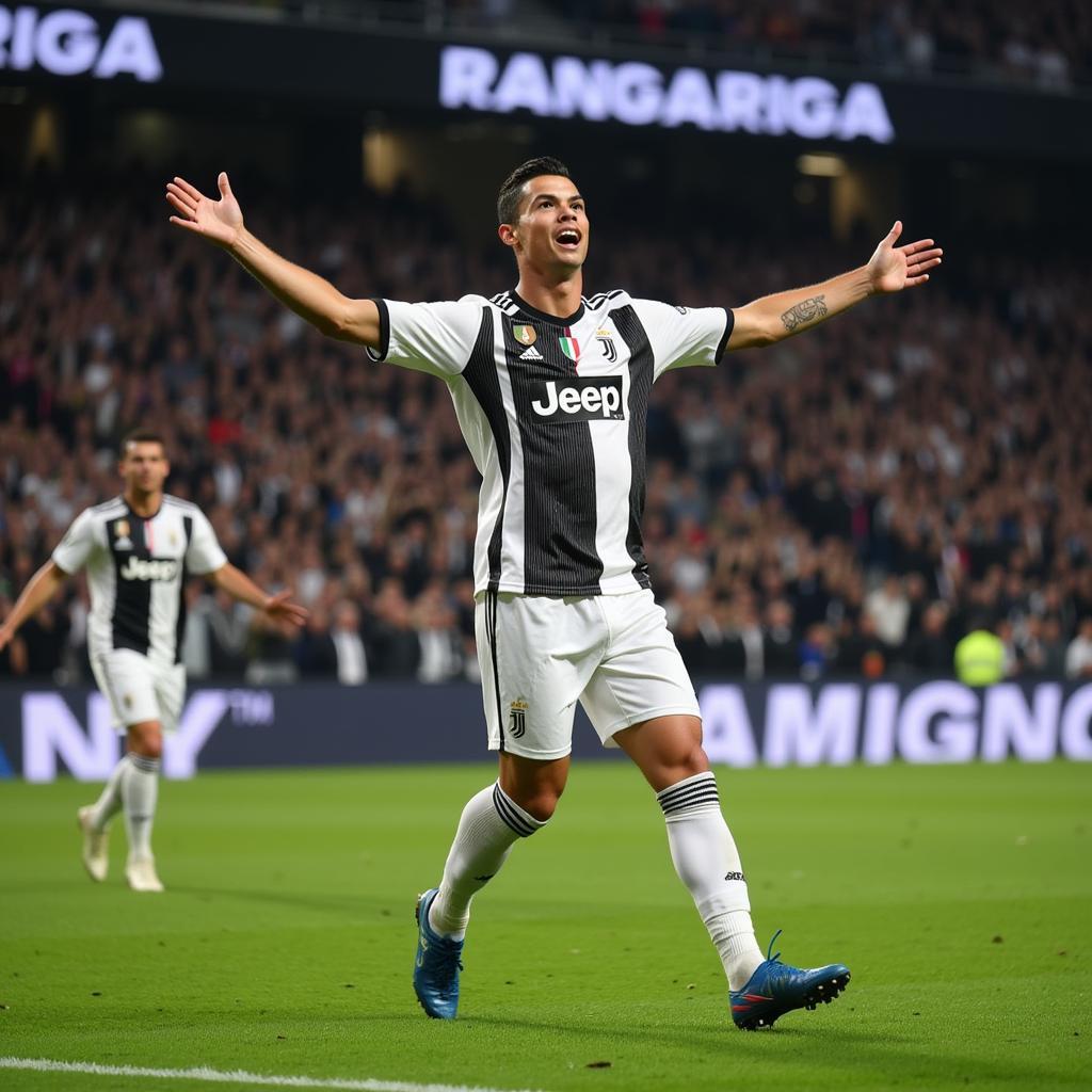 Ronaldo ăn mừng bàn thắng trong màu áo Juventus