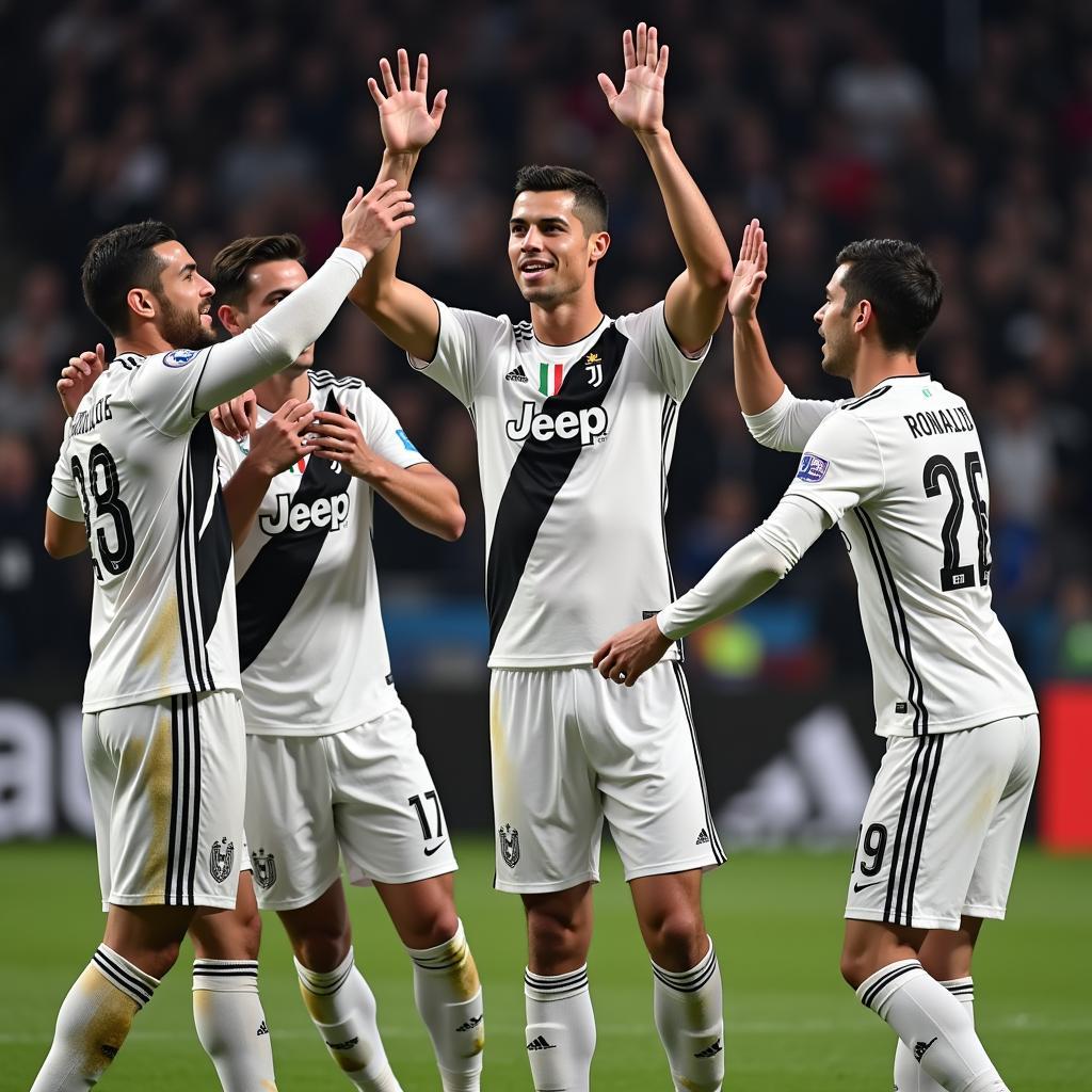 Ronaldo celebrates a victory with his Juventus teammates