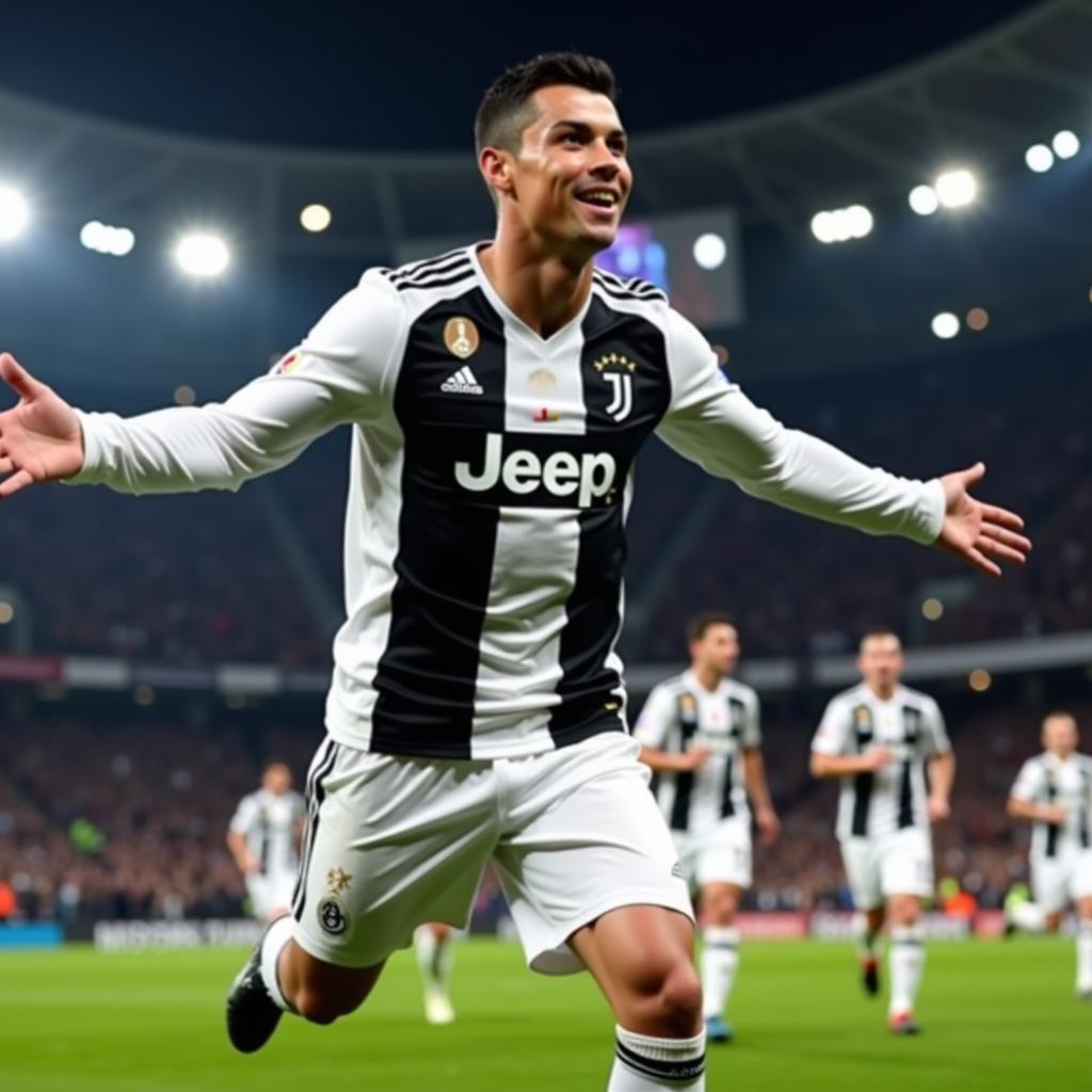 Ronaldo khoác áo Juventus ăn mừng bàn thắng