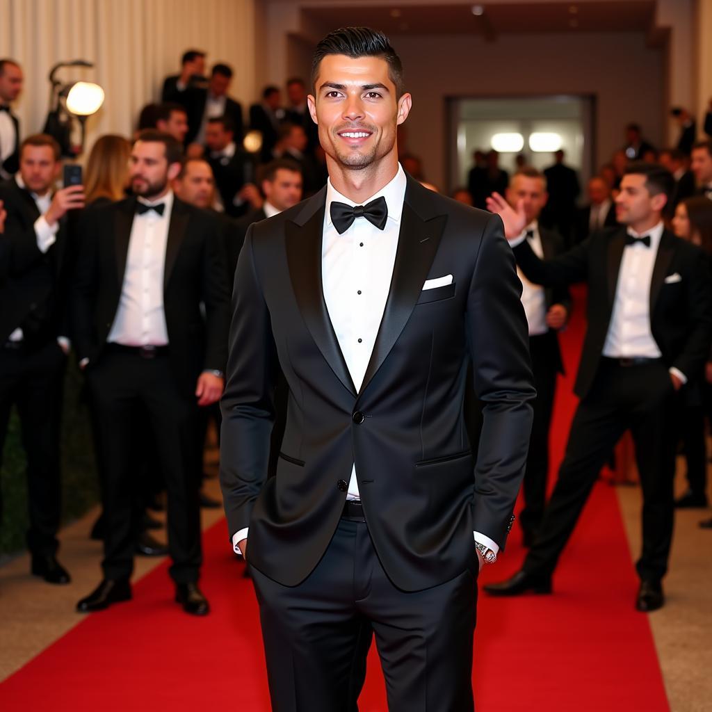 Ronaldo mặc vest lịch lãm trên thảm đỏ