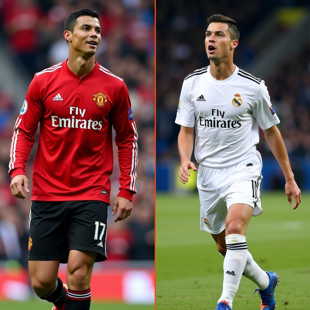 Ronaldo trong màu áo Man United và Real Madrid: Hành trình từ Quỷ Đỏ đến Kền Kền Trắng