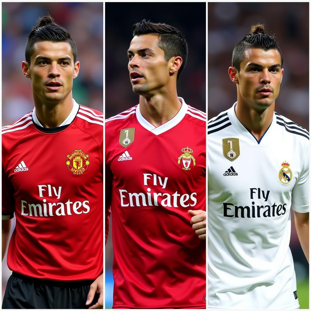 Ronaldo trong màu áo Manchester United, Real Madrid và Juventus