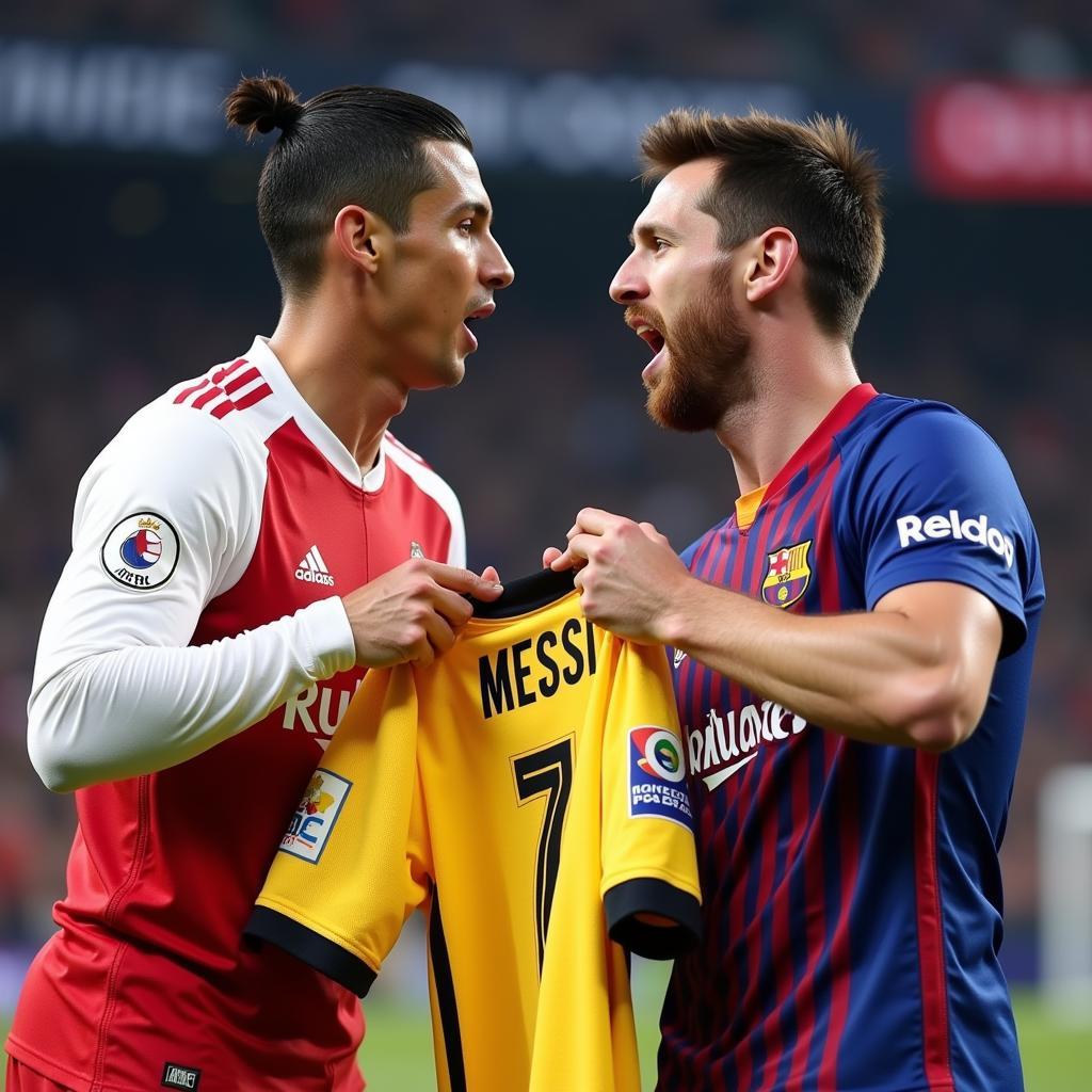 Ronaldo và Messi đổi áo - Một bức ảnh chế hài hước