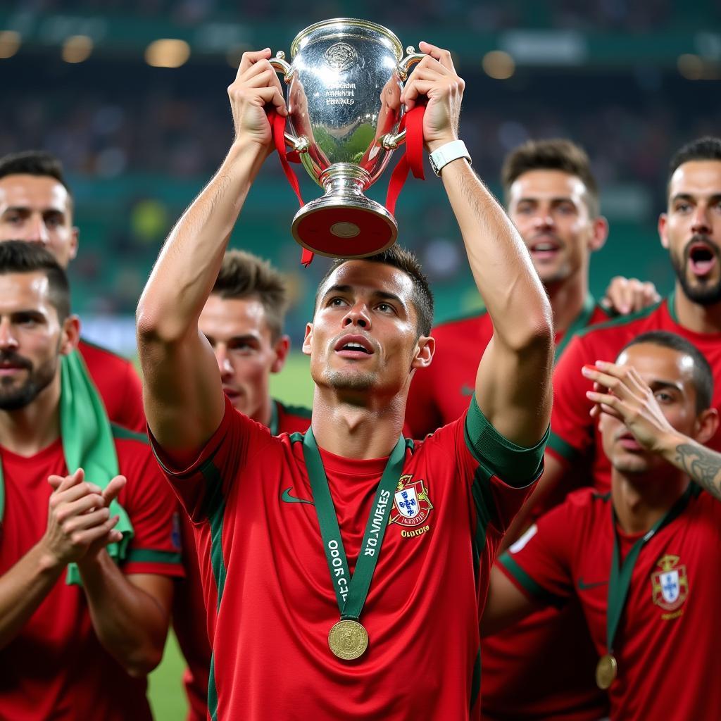 Ronaldo nâng cao chiếc cúp Euro