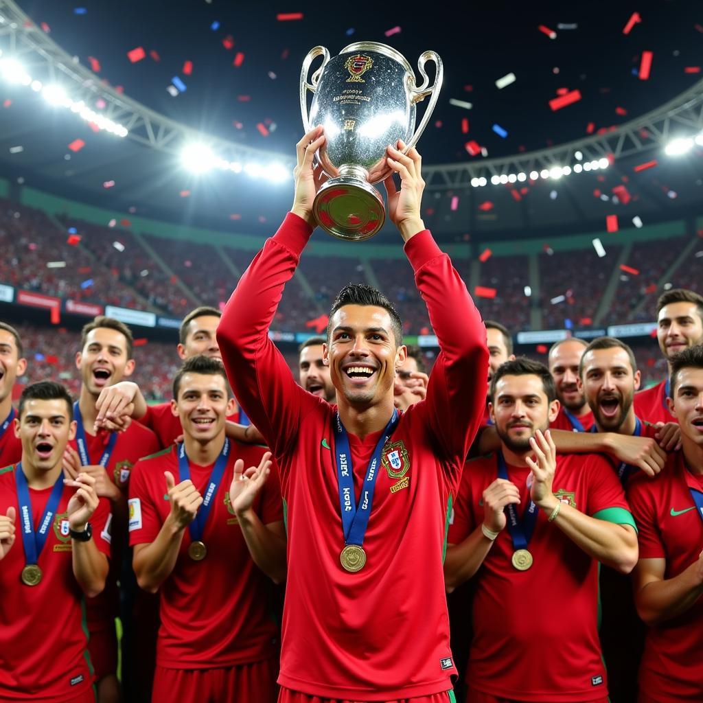 Ronaldo nâng cao chiếc cup vô địch Euro 2016