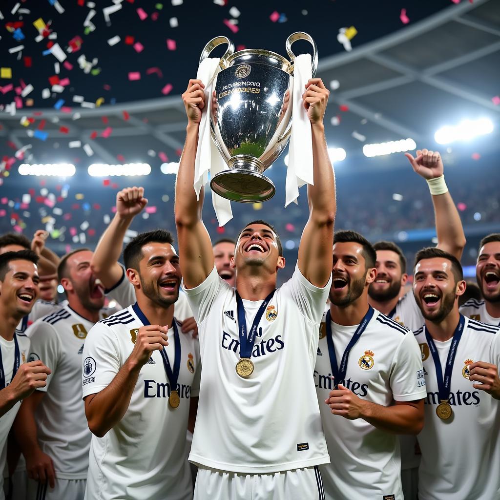 Ronaldo nâng cúp Champions League cùng Real Madrid