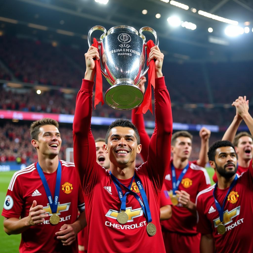 Ronaldo nâng cúp Champions League cùng Manchester United