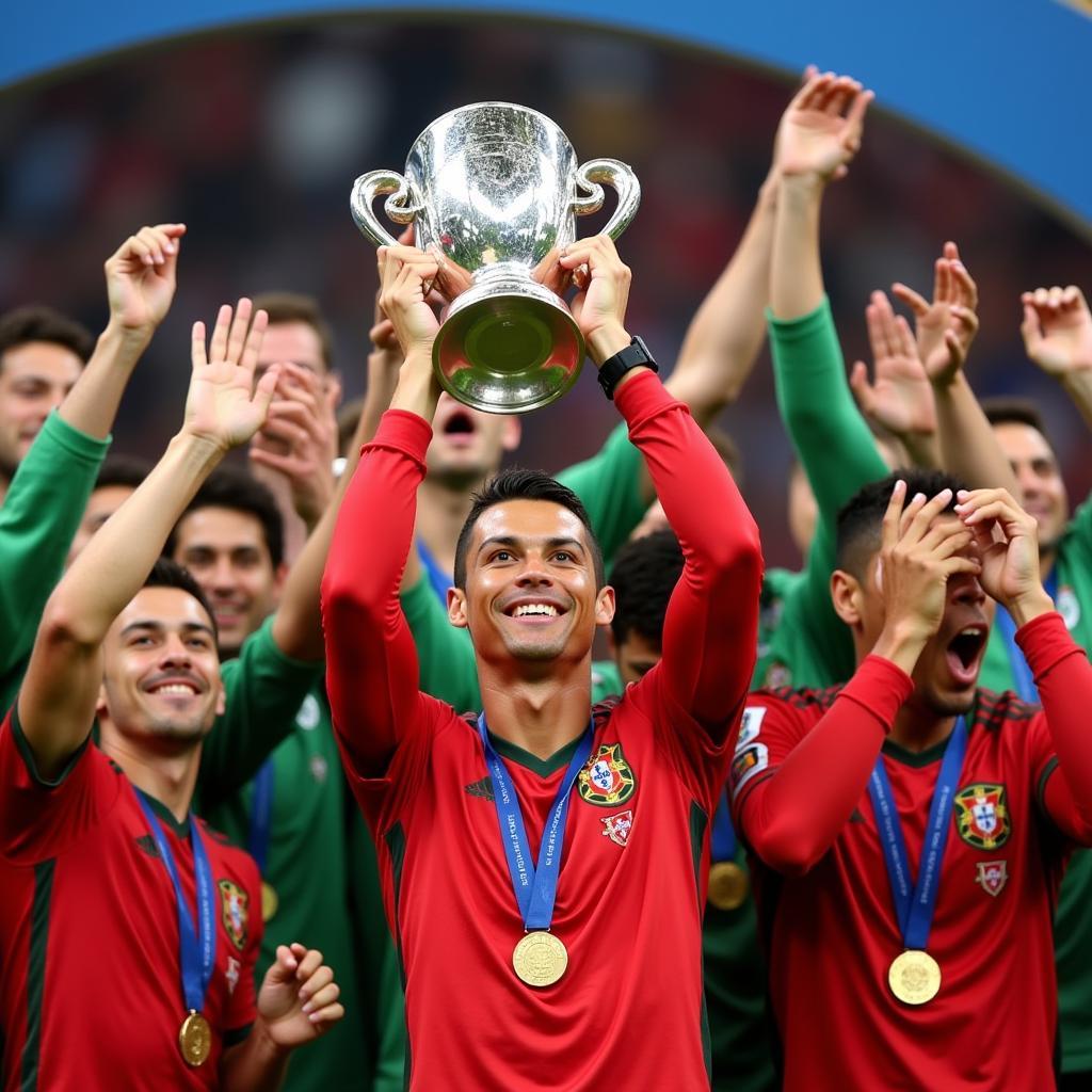 Ronaldo nâng cao chiếc cúp vô địch Euro 2016