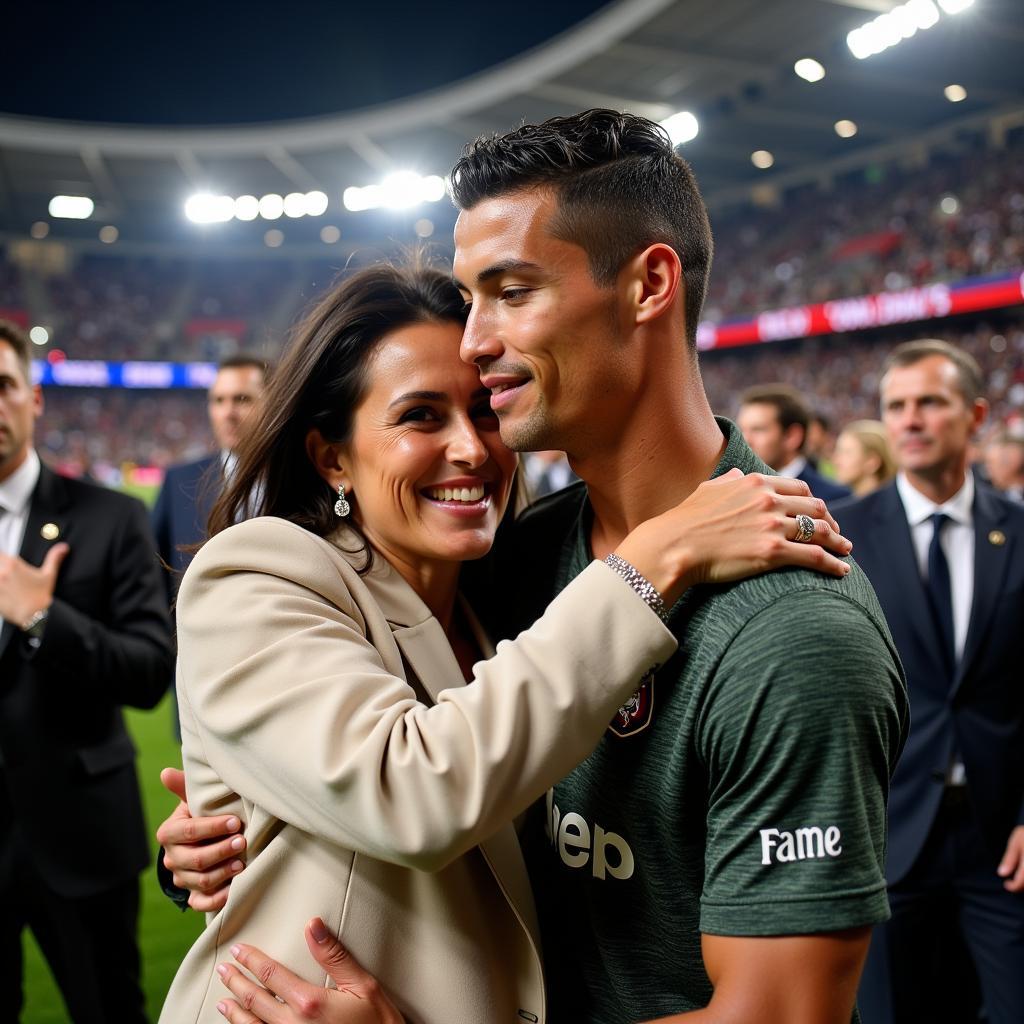 Ronaldo ôm mẹ Dolores Aveiro trên khán đài