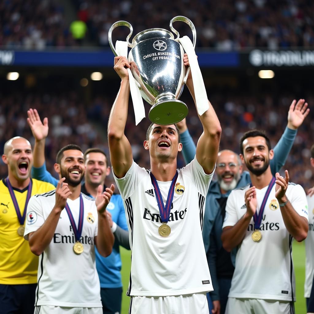 Ronaldo nâng cúp Champions League cùng Real Madrid năm 2018