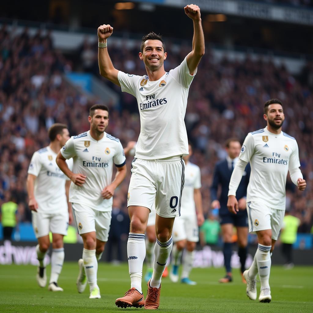 Cristiano Ronaldo Celebrating a Champions League Win with Real Madrid