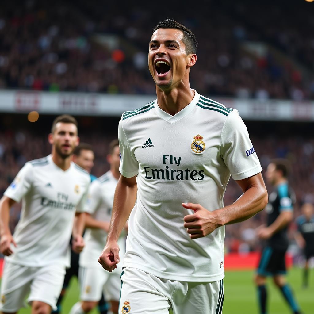 Ronaldo celebrating a goal during his Real Madrid days